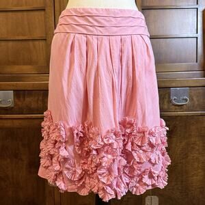Anthropologie Liefsdottir Women’s Pink 3D Floral Hem A-Line Mini Skirt 8 FLAWED